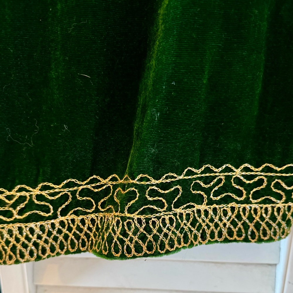 Vintage Elegant Indian Green Velvet Dress with Gold Detailing - Picture 5 of 12